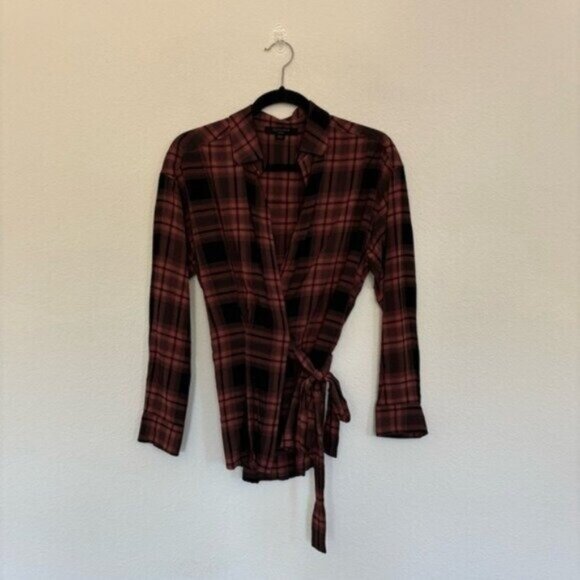 ALL SAINTS Miki Check Shirt Wrap Long Sleeve Top - Picture 2 of 7